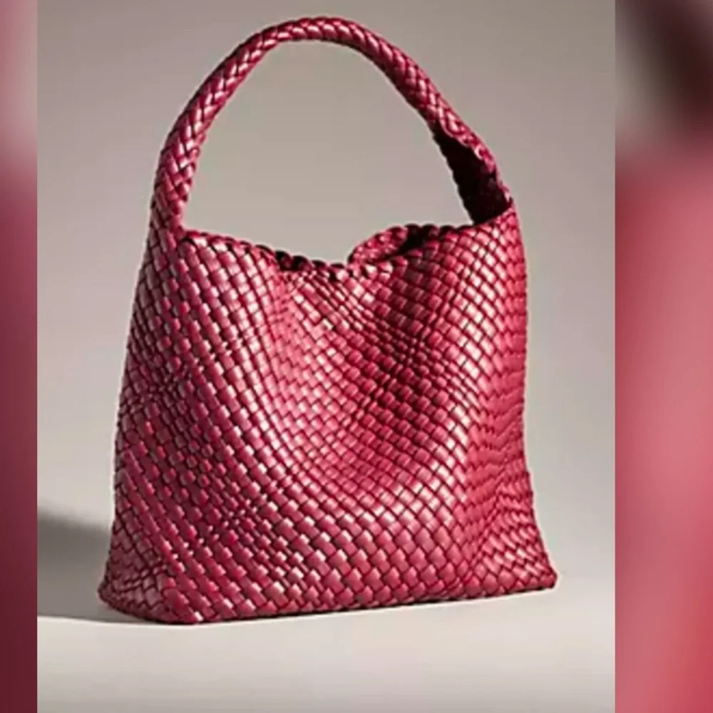 Anthropologie Woven Leather Hobo Bag in Deep Burgundy - Picture 5 of 10